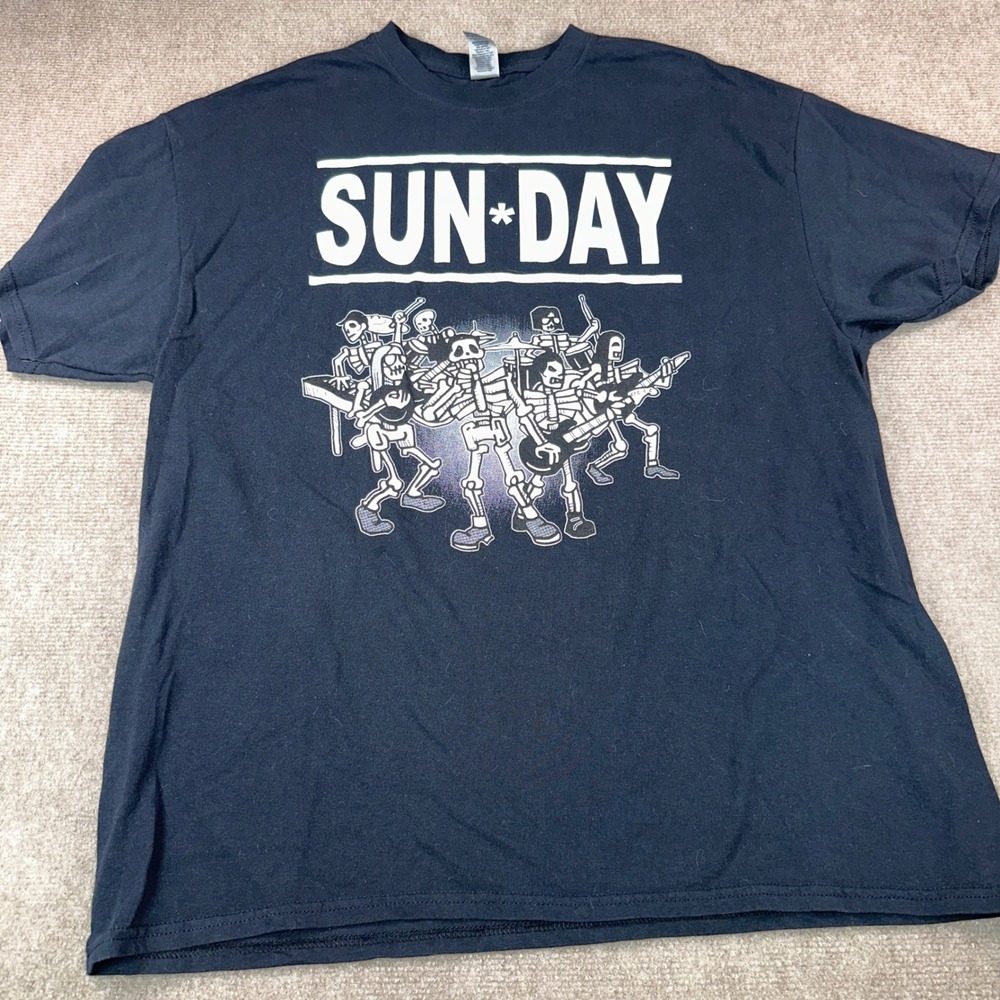 Gildan Sun*Day Skeleton Band Graphic T-Shirt Black XL Heavy Cotton Short Sleeve